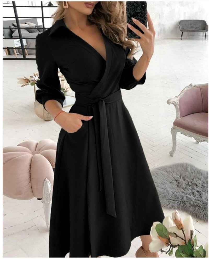 Eprolo Fashionable Short-Sleeved V-Neck Printed Dress for Women