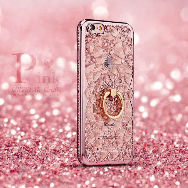 Luxury 3D Glitter Ring Case – Soft TPU Rhinestone Stand Cover for iPhone 5 to XS Max - Shello's Creative Boutique