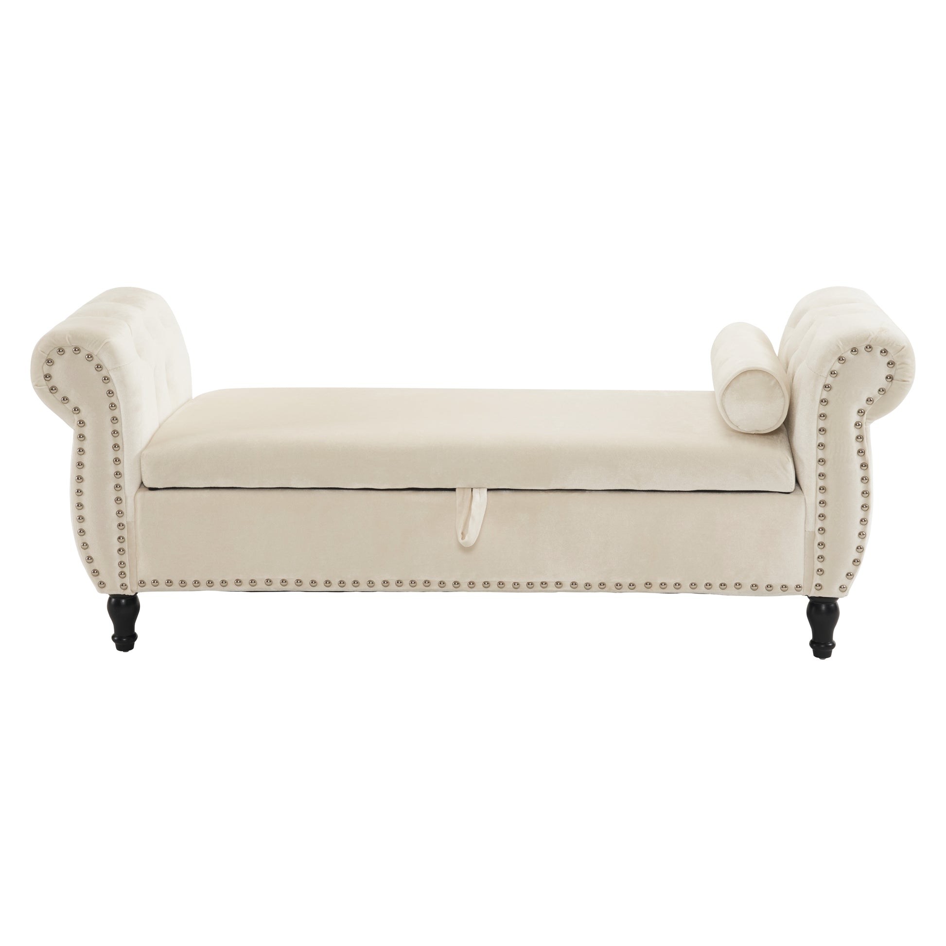 Velvet Multifunctional Storage Rectangular ottoman bench with 1 Pillow, Beige