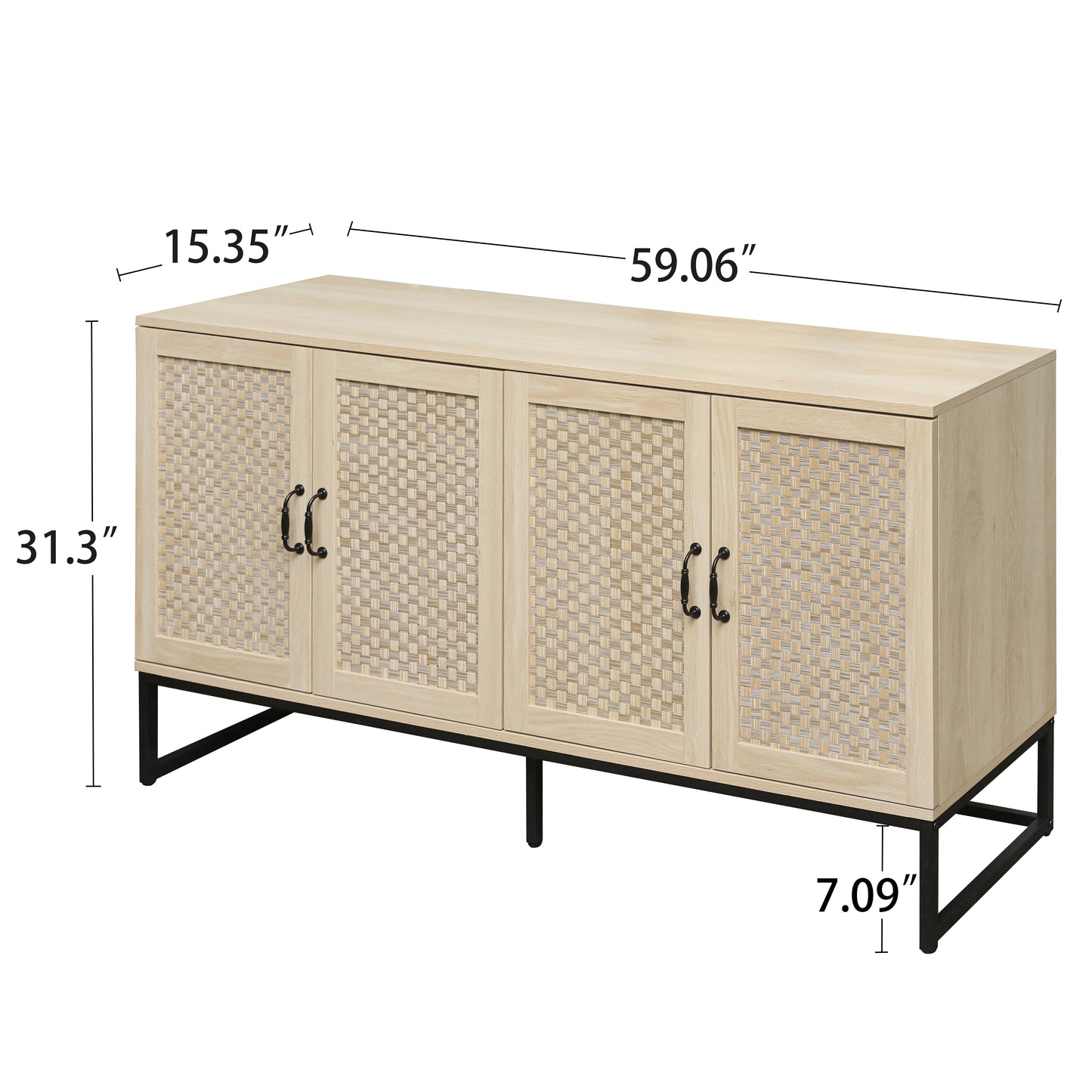 Luxury Rattan 4-Door Storage Cabinet - Large Sideboard Buffet with Elegant Design