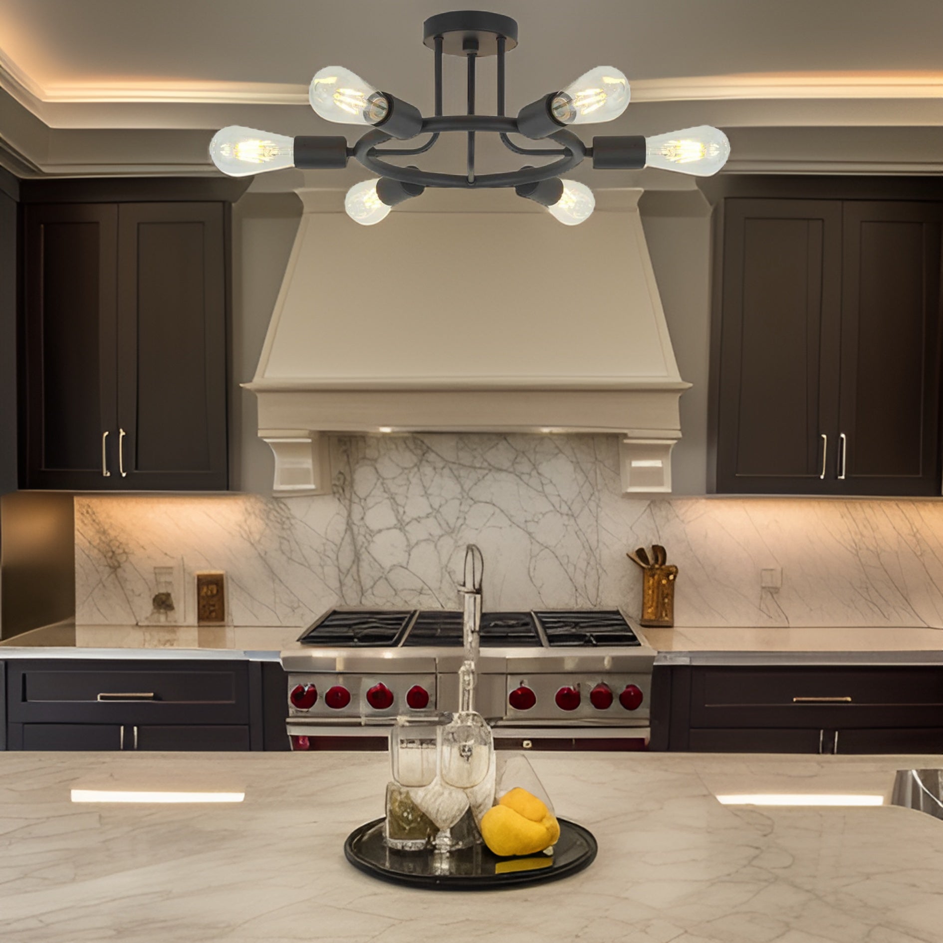 6 Light Modern Sputnik Lights Semi Flush Mount Ceiling Light Black Finished eprolo