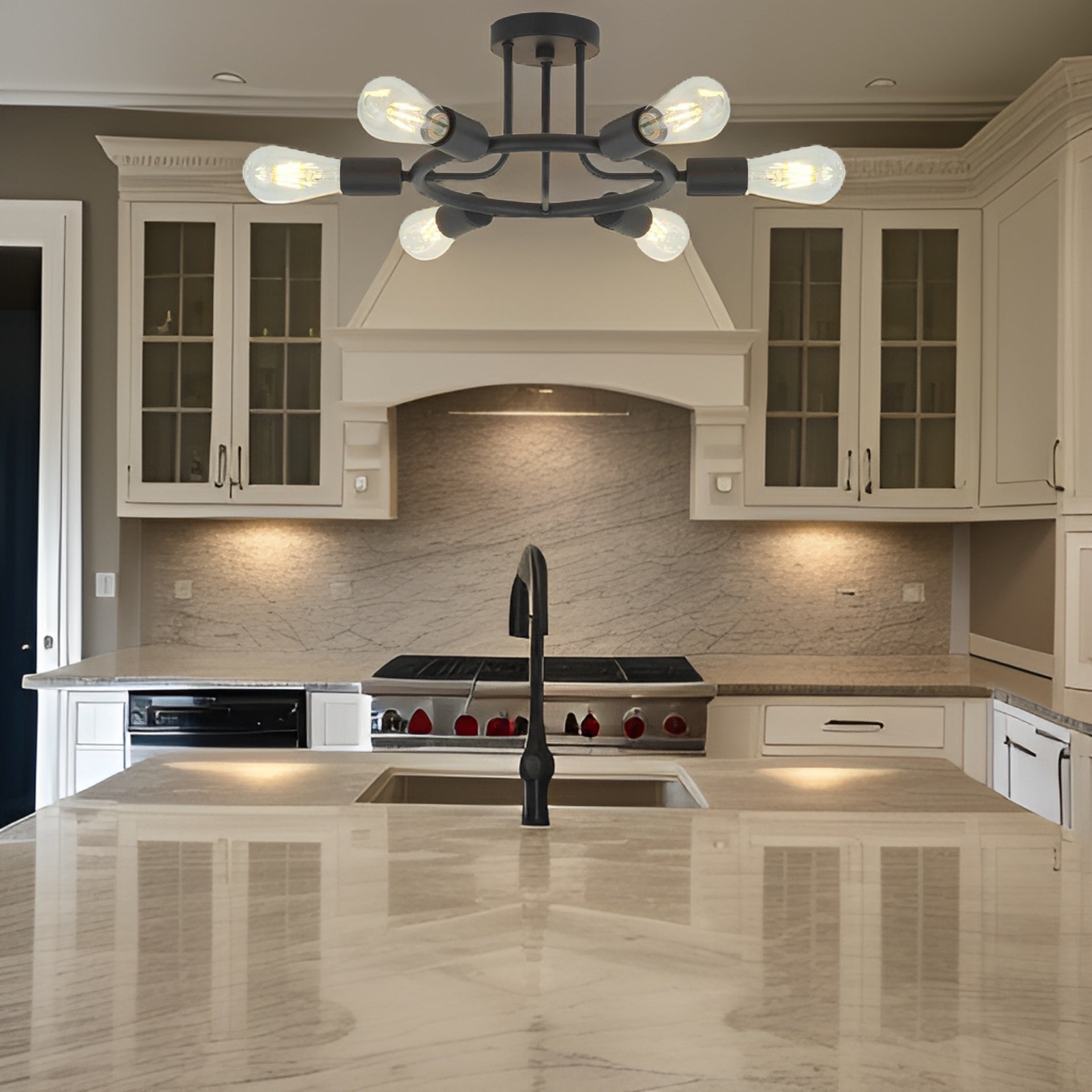 6 Light Modern Sputnik Lights Semi Flush Mount Ceiling Light Black Finished eprolo