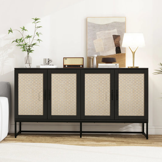 Rattan 4-Door Sideboard , Sideboard Buffet Storage Cabinet,Accent Storage Cabinet , Large Cabinet With 4 Rattan Decorated Doors - Shello's Creative Boutique