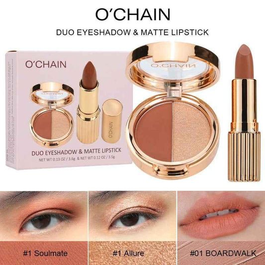 O'CHAIN Two-Color Eyeshadow Lipstick for a Long-Lasting, Non-Sticky Finish and Delicate Eyeshadow Palette - Shello's Creative Boutique