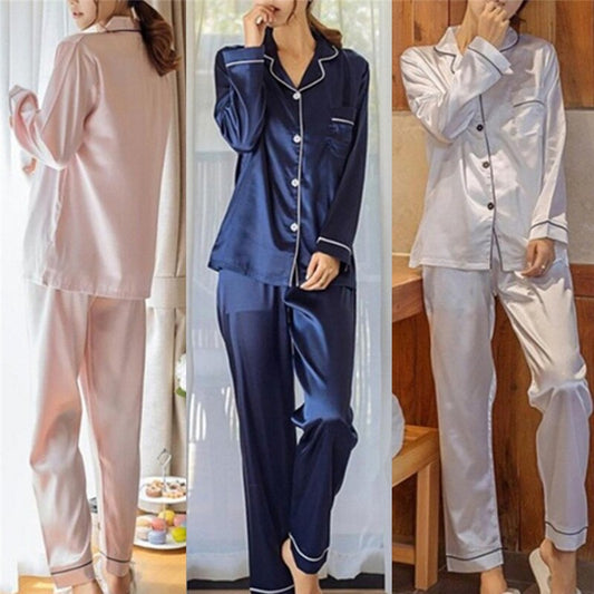 Silk Satin 2-Piece Pajama Set - Luxurious Sleepwear for Women
