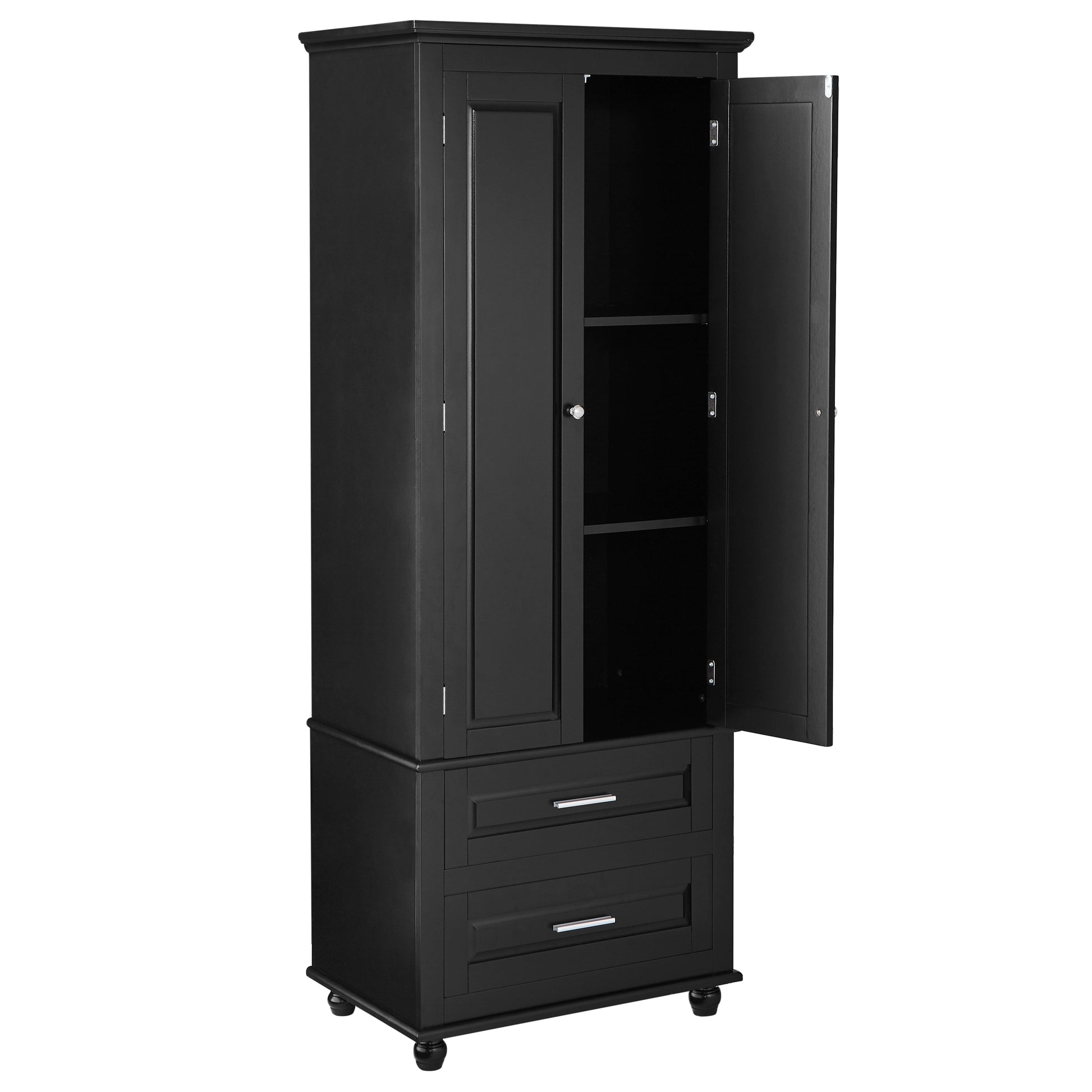 Tall Storage Cabinet with Two Drawers for Bathroom/Office, Black eprolo