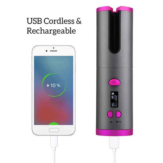 Unbound Automatic Hair Curler Cordless Electric Curling Roller Professional Ceramic Hair Waver Rechargeable Auto Curler Curls - Shello's Creative Boutique