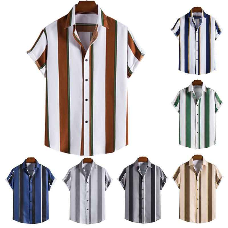 Summer Men's Striped Short-Sleeved Hawaiian Shirt