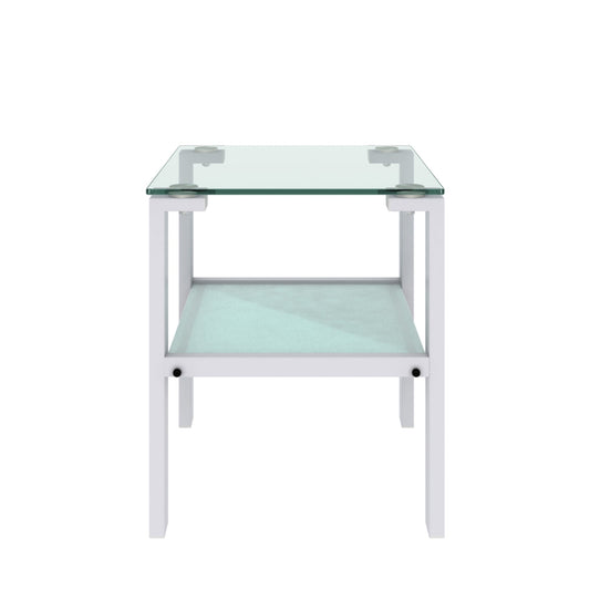 Glass two layer tea table small round table bedroom corner table living room white side table(White) eprolo