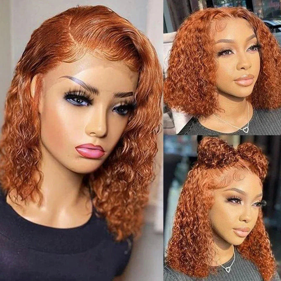 Bob Water Wave Human Hair Wig (Orange Red) - Shello's Creative Boutique