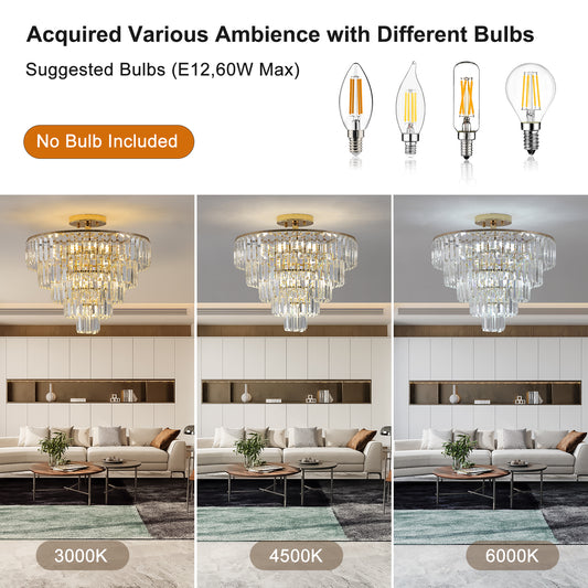 Gold Crystal Chandeliers,5-Tier Round Semi Flush Mount Chandelier Light Fixture,Large Contemporary Luxury Ceiling Lighting eprolo