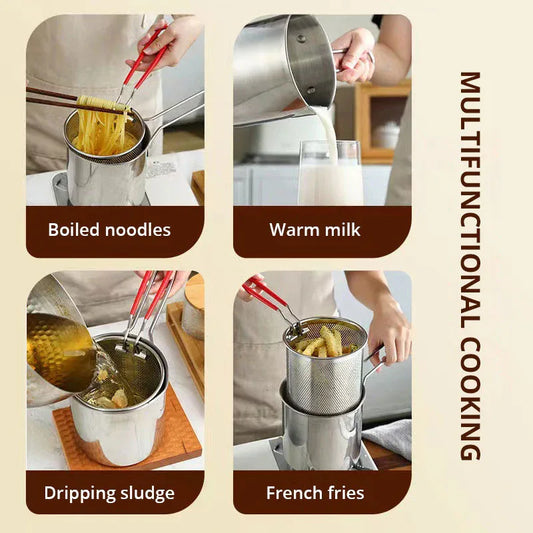 Oil Fryer, Household Deep Pot, Stainless Steel Gas Mini Pot, Japanese Style, with Filter Screen, Oil Saving Small Fryer - Shello's Creative Boutique