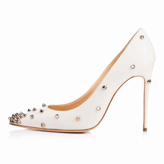 European & American White Rivet High Heels – Elegance Meets Edge