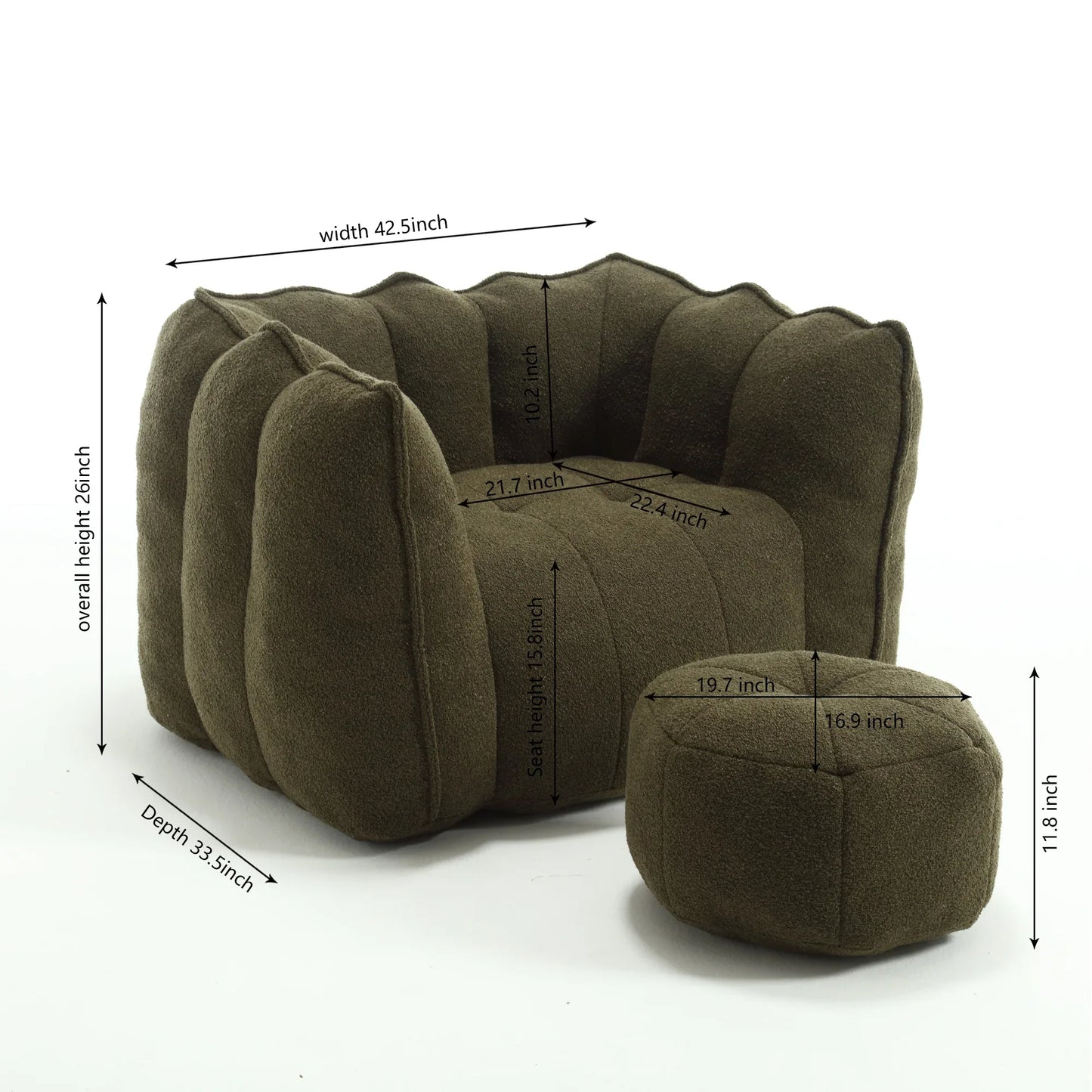 Soft Bean Bag Chair with High Resilient Foam Comfortable Square Lazy Sofa with Footstool - Shello's Creative Boutique