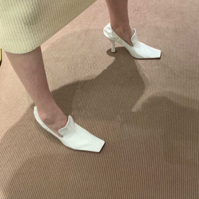 Square toe single shoes for women, white high heels, stiletto heels, retro mule shoes, witch shoes