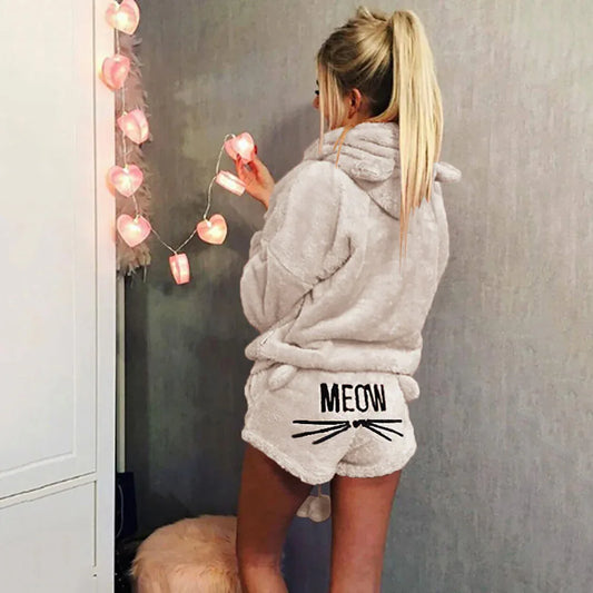 Women Pajama Sets Winter Warm Pyjamas Ladies Homewear Sleepwear Cartoon Cat Embroidery Female Nightgown Suit - Shello's Creative Boutique
