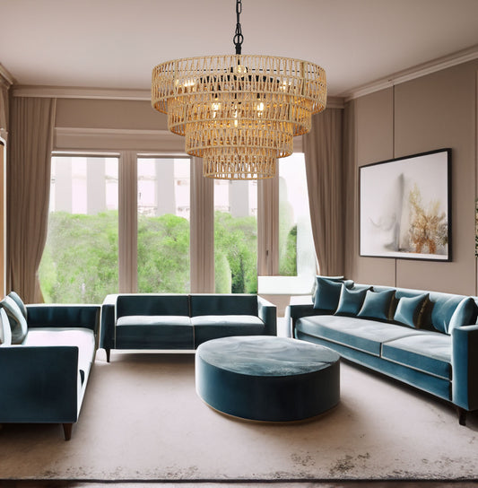 6-Light Dining Room Light Fixture, Wicker Pendant Lighting with 4-Tier Woven Lampshade, Large Farmhouse Chandeliers (20") eprolo