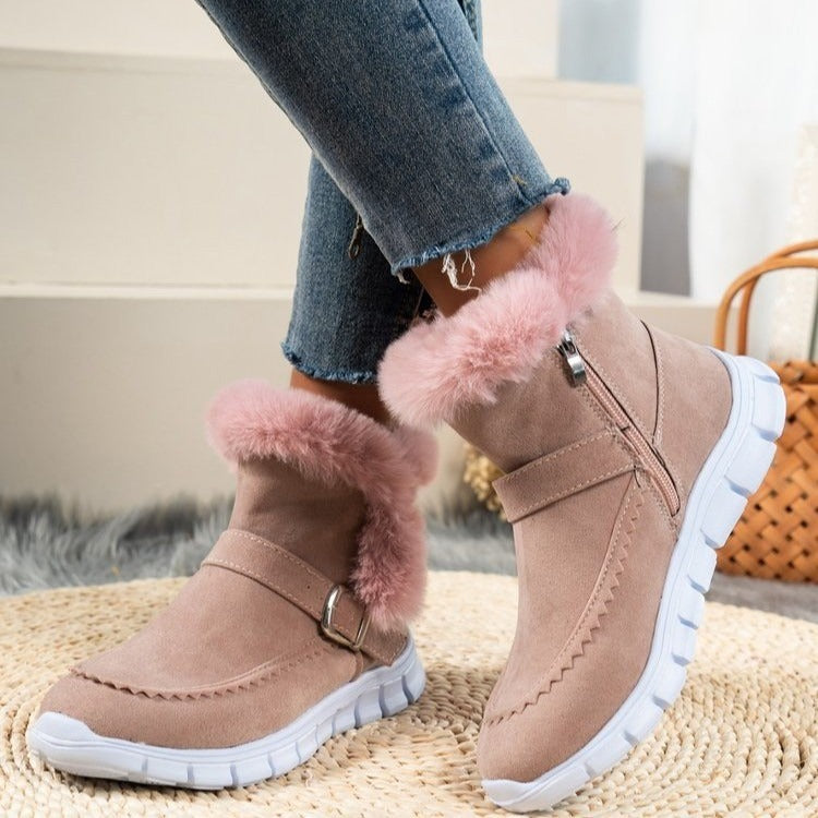 Autumn and Winter New Large Women's Snow Boots Korean Edition Thick Color Short Boots with Velvet and Warm Flat Bottom Boots Side Zipper eprolo