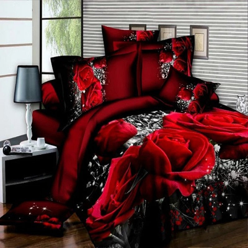 2/3Pcs Red Dream 3D Oil Painting Rose Printed Bedding Set Queen King Size Quilt Cover Bed Sheet Pillowcases eprolo