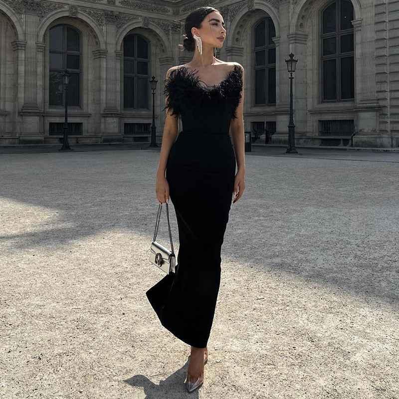 Strapless V-Neck Dress with Fishtail Hem Design - Shello's Creative Boutique