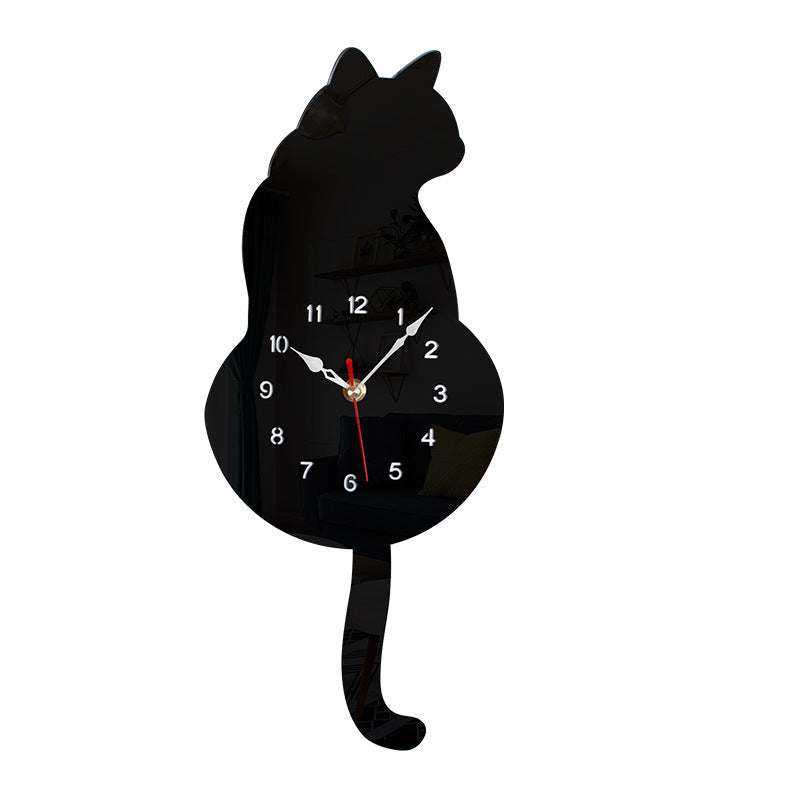 Wall clock, living room, household cartoon clock, cat tail swing clock, wall decoration, quartz clock eprolo