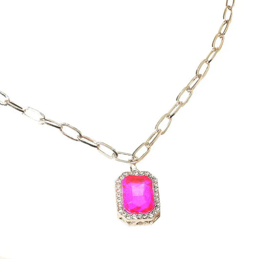 Diamond inlaid multi-layer necklace minimalist square pendant three piece set - Shello's Creative Boutique