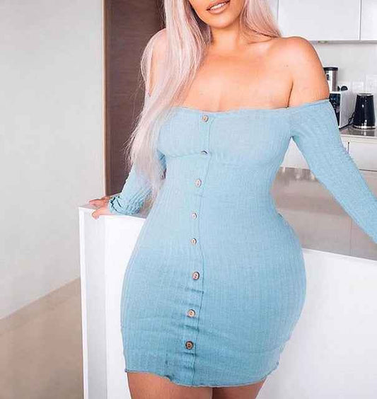 Sexy Off Shoulder Knitted Bodycon Sweater Dress for Women