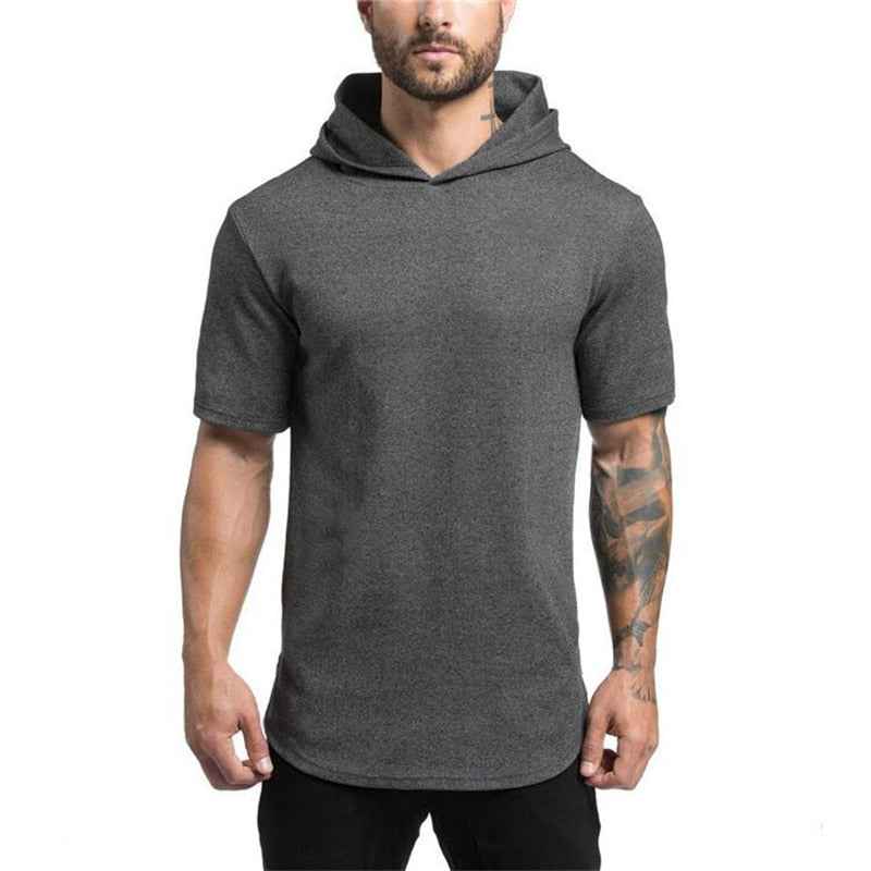 Men’s Bodybuilding Hooded Short Sleeve Sweatshirt