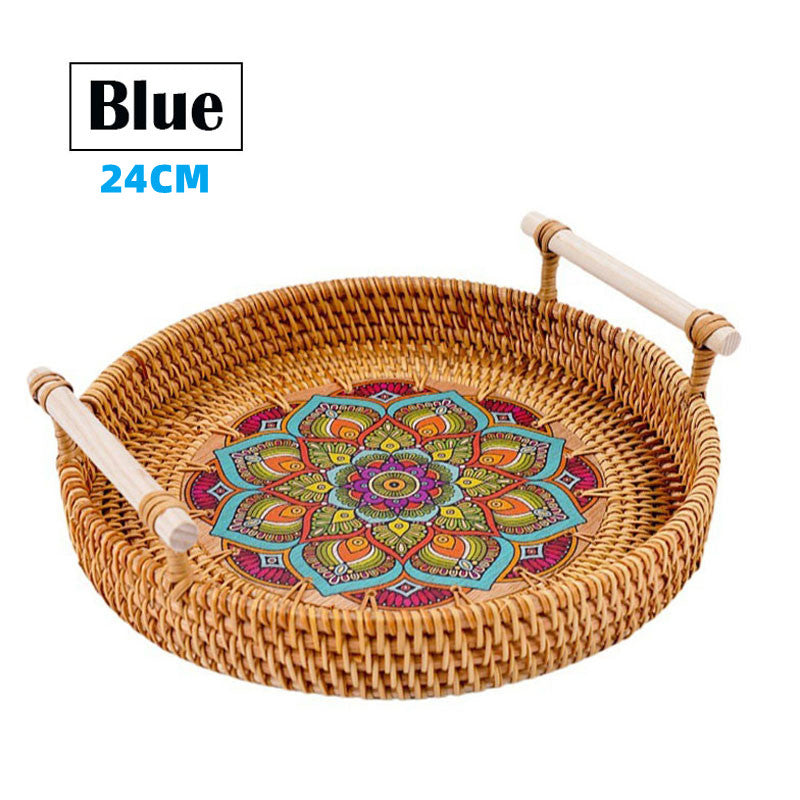 Vietnam Rattan Tray Bamboo Woven Fruit Tray Japanese Breakfast Bun Basket Snacks Bread Snacks Woven Basket Fruit Basket eprolo