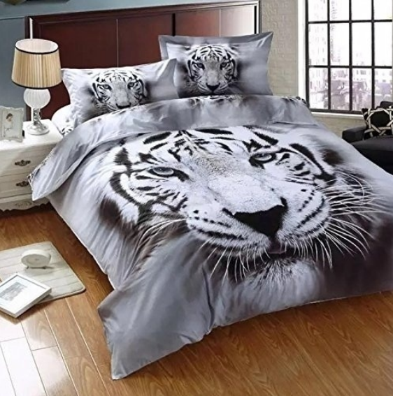 3D white tiger animal twin king full double bedclothes pillowcase duvet cover set bedding set eprolo