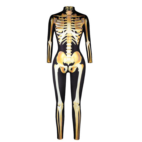 Gold Mechanical Bone Skull Costume Women Halloween Outfit Skeleton Costumes Plus Size Jumpsuit Scary Bodysuit eprolo