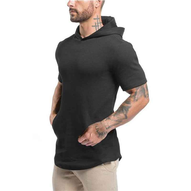 Men’s Bodybuilding Hooded Short Sleeve Sweatshirt