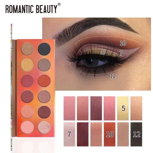 Romantic Beauty 12 Color Dazzle Eye Shadow Plate Pearlescent Matte Finish Eye Shadow Makeup - Shello's Creative Boutique