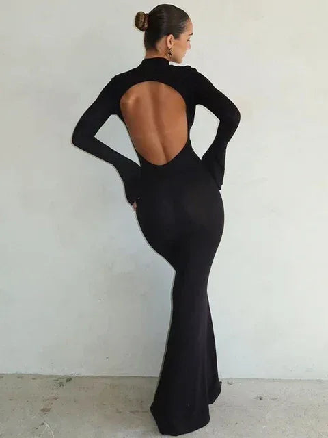 Hawthaw Women Autumn Winter Long Sleeve Party Club Streetwear Bodycon Black Long Dress Wholesale Items For Business - Shello's Creative Boutique