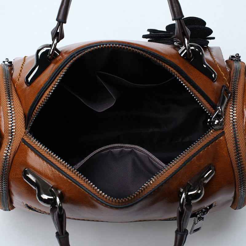 Spirituality Flower Shoulder Bag – Vintage PU Leather with Timeless Elegance and Everyday Functionality