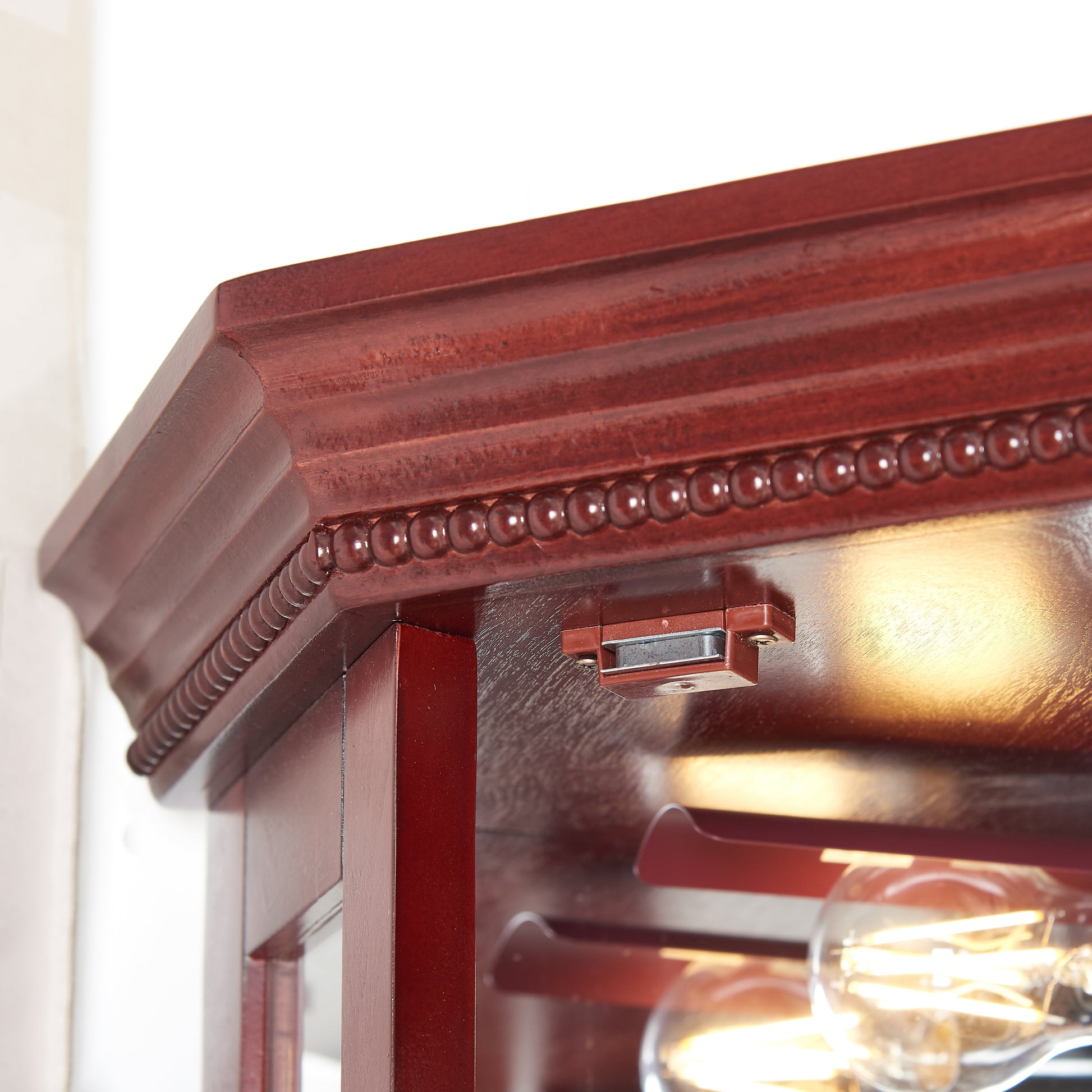 Corner Curio cabinet with lights, adjustable tempered glass frame, display cabinet, cherry color (excluding E26 light bulbs) eprolo