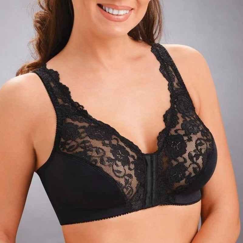 Wire-Free Sports Bra with Front Buckle - Plus Size Lace Comfort Bra - Shello's Creative Boutique