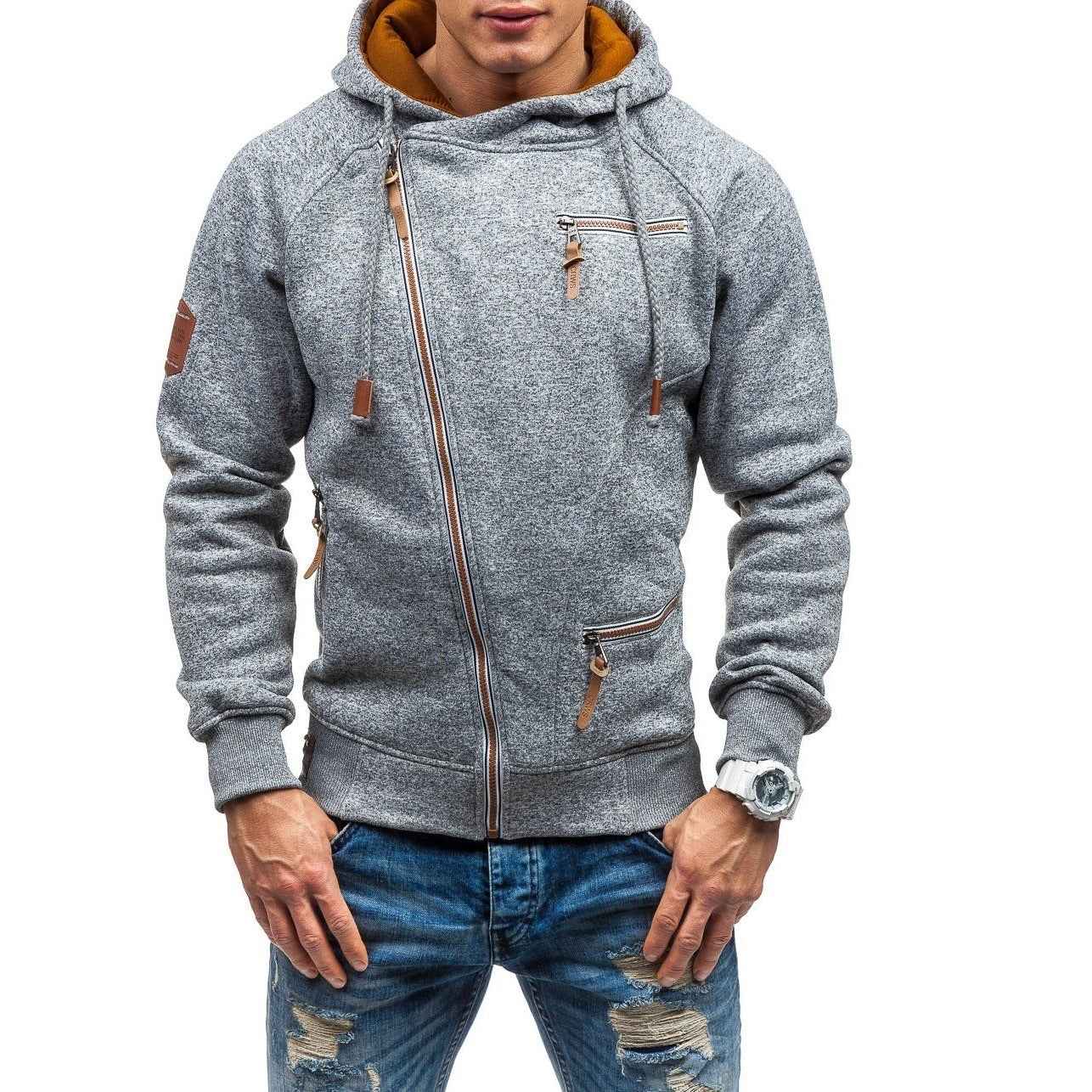 Men’s Side Zipper Gauze Hoodies Sweater – Stylish and Comfortable