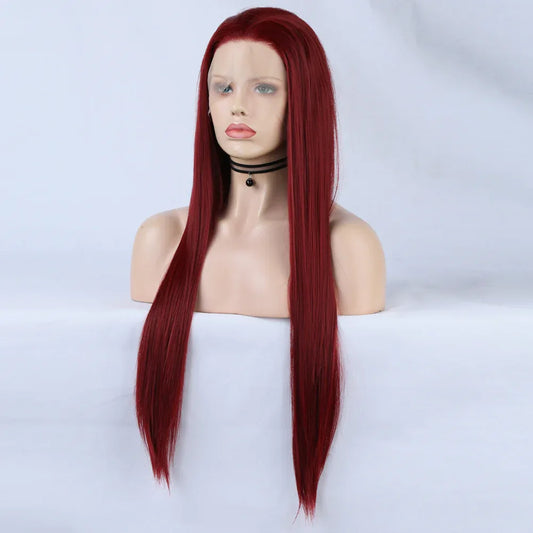 13x2.5 Wine Red Lace Front Wig - Natural Hairline Synthetic - Shello's Creative Boutique