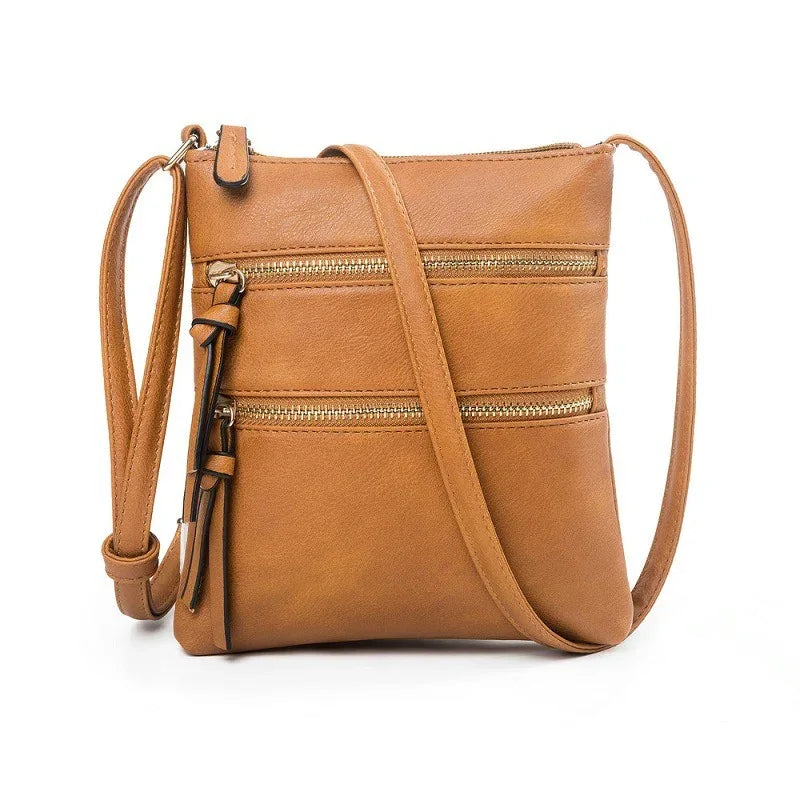 Leisure multifunctional pocket with double zipper vertical women's bag single shoulder bag crossbody bag - Shello's Creative Boutique