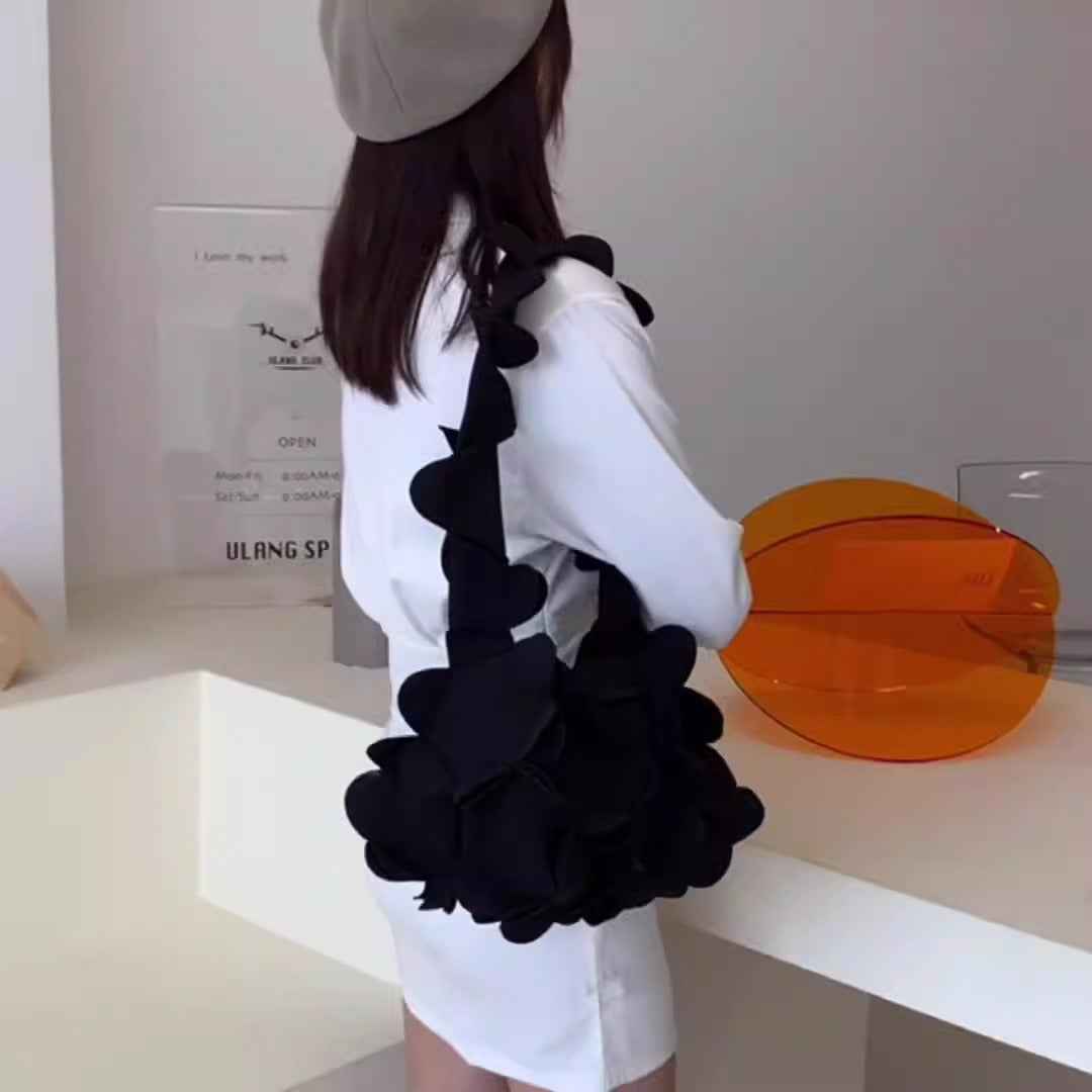 Mori Soft Girl Petal Bag Three-Dimensional One-Shoulder PU Underarm Bag for Ladies