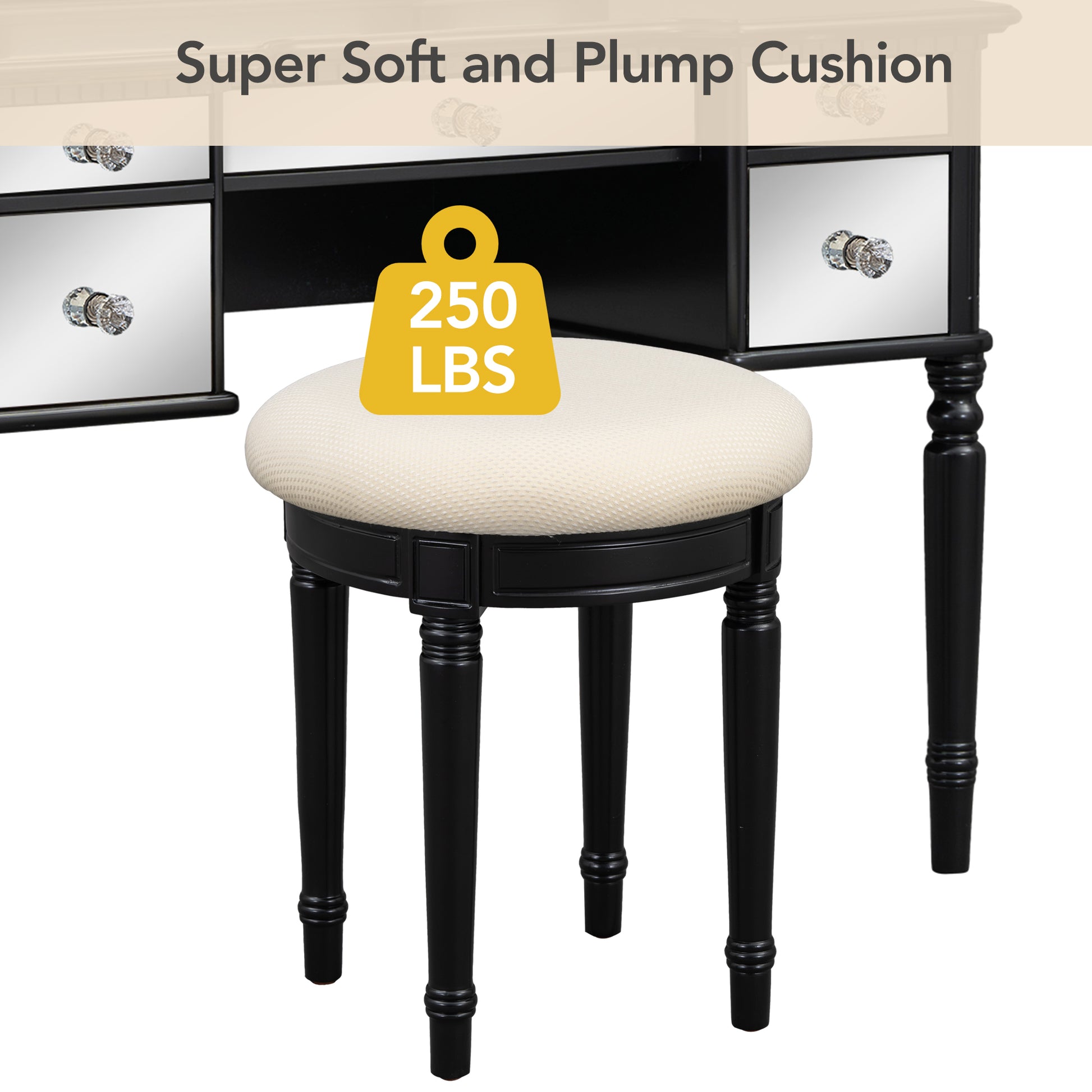 GO 43" Dressing Table Set with Mirrored Drawers and Stool, Tri-fold Mirror, Makeup Vanity Set for Bedroom, Black eprolo