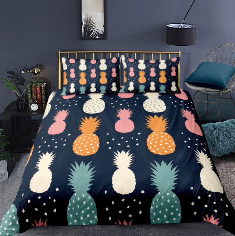 Home textile cross border supply fruit pineapple quilt cover pillow case bedding Amazon 3D digital printing three piece set     report eprolo