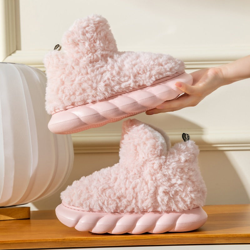 High top bag and cotton slippers with added velvet for warmth in winter for couples staying at home, indoor and outdoor, non slip soft soled plush cotton shoes eprolo