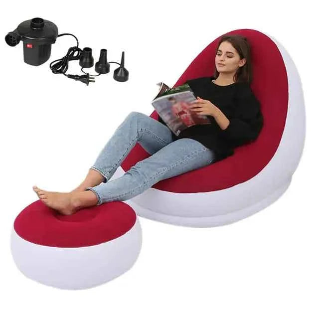 Inflatable Air Mattress Sofa - Comfortable Lazy Chair and Leg Stool for Home and Outdoor Use