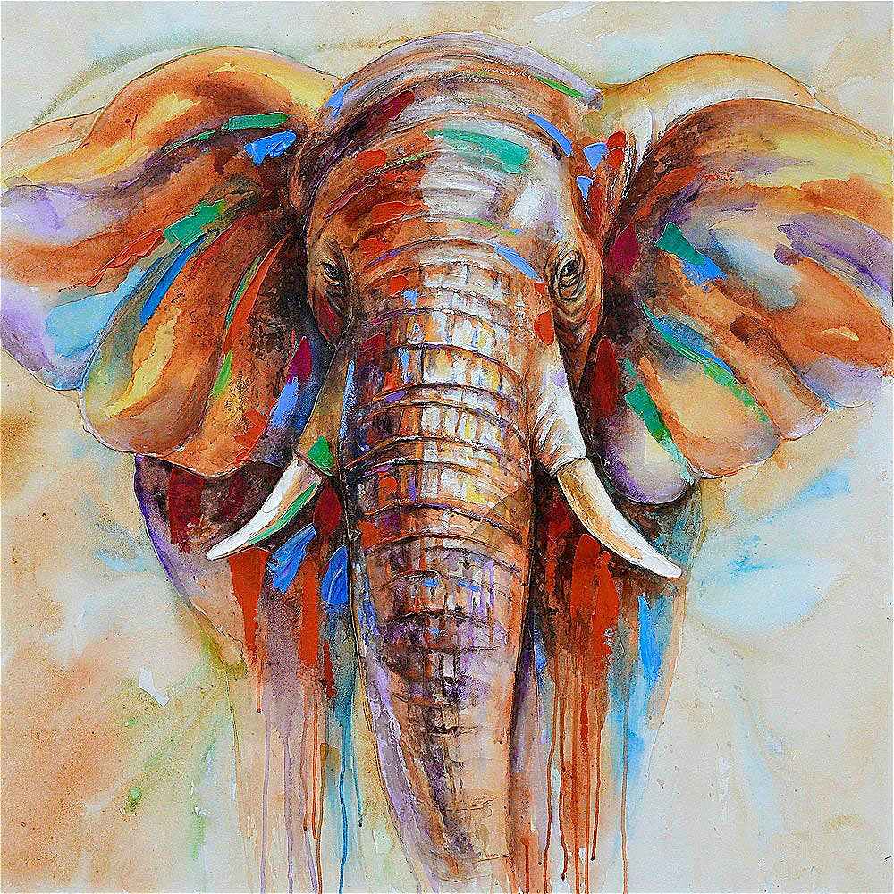 Elephant Head Canvas Art - Modern Animal Wall Art for Living Room, Bedroom, Office Decor