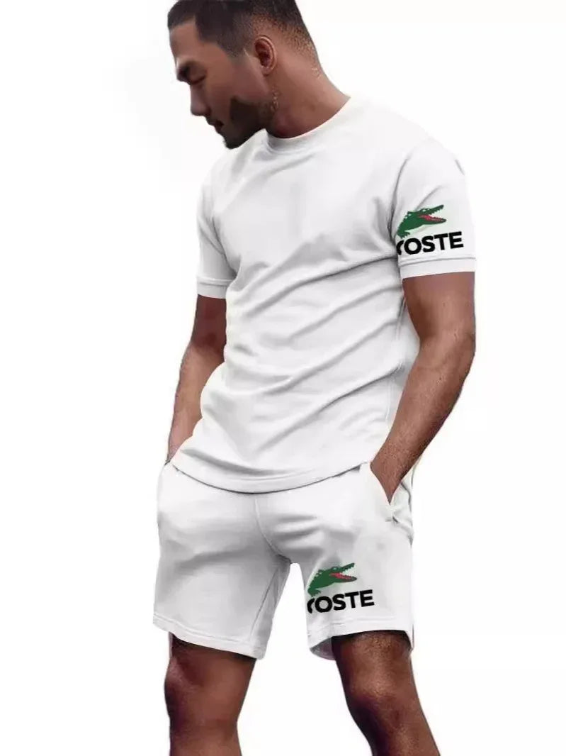Summer sportswear set, men's fashion two-piece set, sports, fitness, running, leisure, quick drying short sleeved shorts - Shello's Creative Boutique
