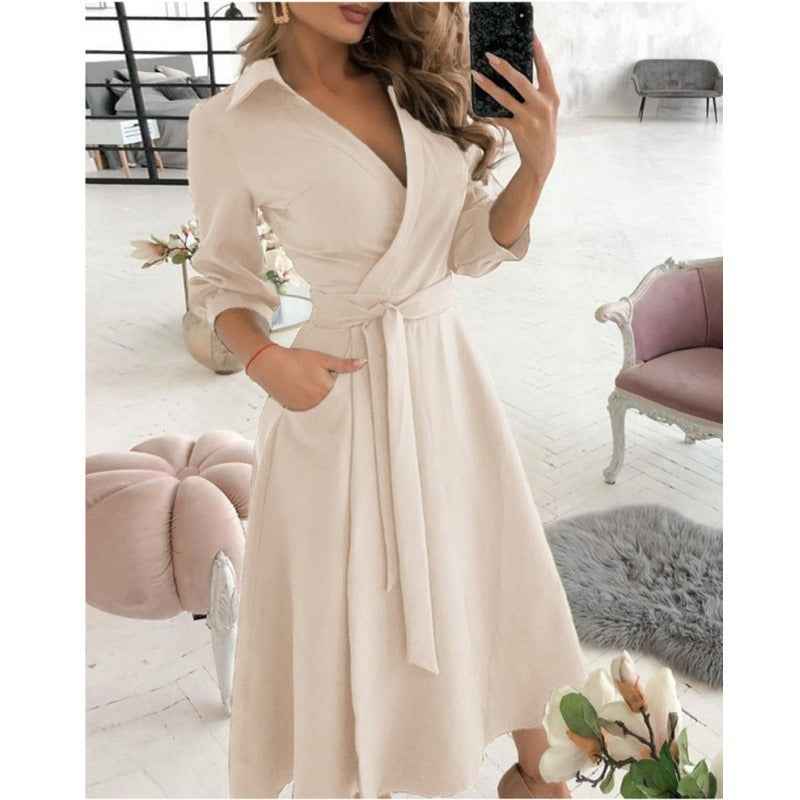 Eprolo Fashionable Short-Sleeved V-Neck Printed Dress for Women