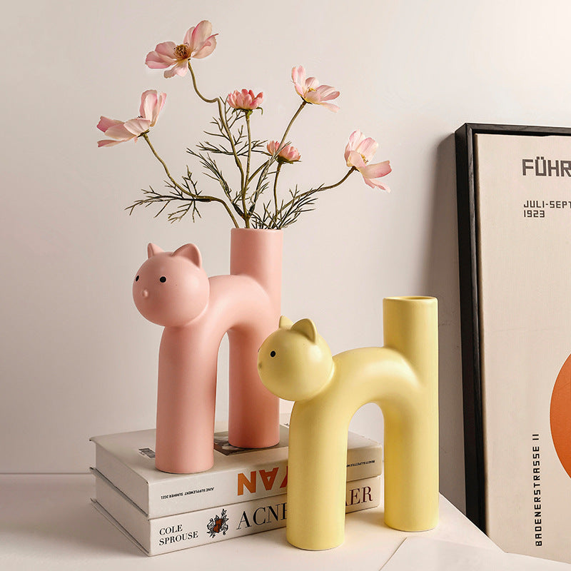 Creative Korean Christmas Cute Tubular Cat Vase Living Room Home Desktop Decoration eprolo