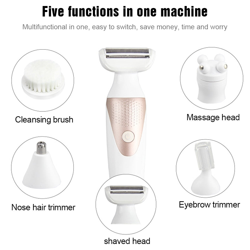 5-in-1 Waterproof Electric Shaver – Ultimate Hair Removal Kit for Women